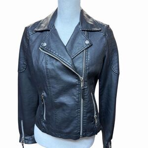 Baccini Women's Black Faux Leather Moto Jacket Size MP